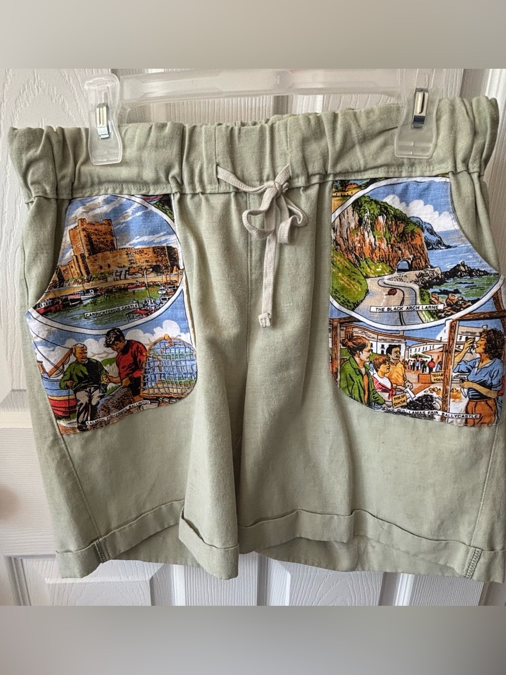 Women’s Casual elasticized waist with drawstrings Shorts w Scenic Patch Pockets.